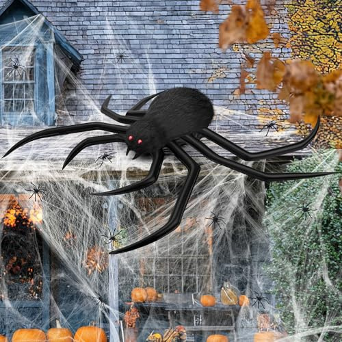 benpen Halloween Deko Spinne, aufblasbare riesige Halloween-Großspinne, gruseliges haariges Kunstspinn-Dekor mit roten Augen für drinnen und draußen, Zuhause, Party, Hof, Spukhaus, Friedhof, Veranda