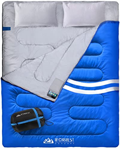 IFORREST Doppelschlafsack für Erwachsene – 2 Personen kaltes Wetter (3-4 Jahreszeiten) Campingbett, extra breit & warm – Queen-Size-Größe XL