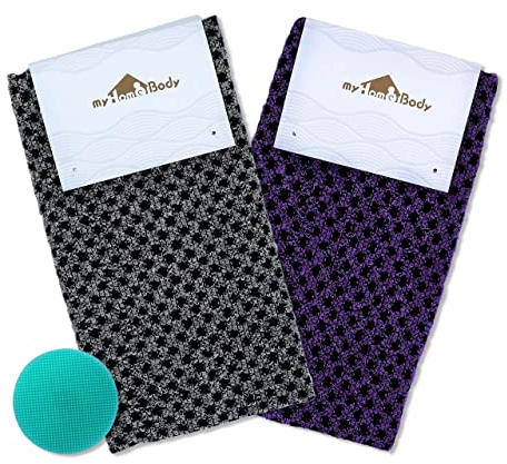 myHomeBody Extra langer Peeling-Waschlappen | Japanischer Waschlappen | 3D-Textur Obsidian and Raisin Dots, 2er-Set mit Bonus-Gesichtsbürste