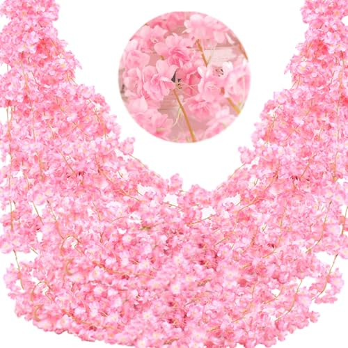 BSITSSS 3 Stück Künstliche Blumen Girlande 180cm Kirschblüten Girlande Blumengirlande Rosa Kunstblumen Hängend Blumenranken Künstlich Sakura Deko für Hochzeit, Party, Haus, Garten Dekoration
