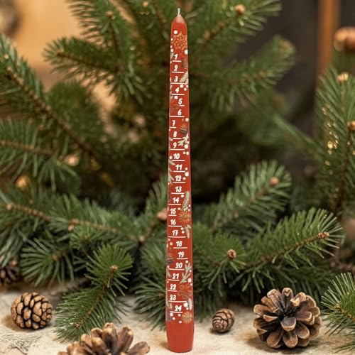 Leuchterkerze Adventskalenderkerze lackiert rot Ø 22 x H 290 ' 24 Tage Kerze' Weihnachtskerze apog-versand