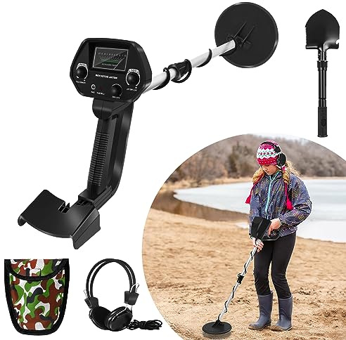 YRHome Metalldetektor Kit für Kinder und Erwachsene bis 30cm Leichter Metalldetektoren Kit 78-107cm Höhenverstellbare 2 Modi mit Suchspule, Tragetasche & Kopfhörer Metallsuchgerät (Typ B Schwarz)