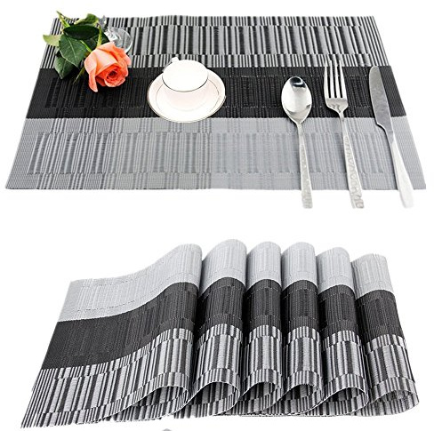 Fontic 6er Set Platzsets 30x45cm Platzdeckchen Rutschfest Abwaschbar Tischmatten PVC Abgrifffeste Hitzebeständig Tischsets, Platz-Matten für küche