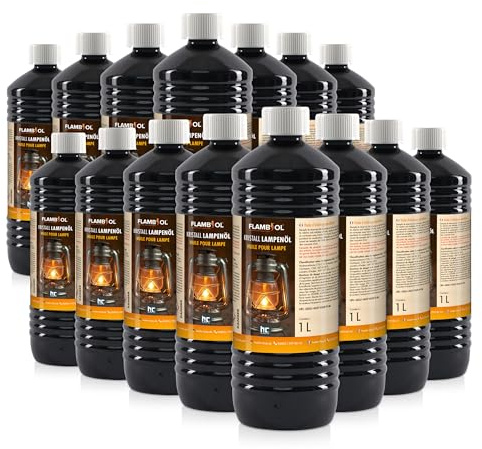 Höfer Chemie 15 x 1 L FLAMBIOL® Lampenöl hochrein geeignet für Öl-Lampen, Petroleum Lampen, Gartenfackeln & Sturmlaternen - Geruchlos, Rußfrei & mit Kindersicherheitsverschluß