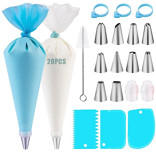 Nifogo Spritzbeutel mit Tüllen 40 Stück, Spritztüllen Set, Torten Zubehör Edelstahl, Silikon Spritzbeutel für Cupcakes, Torten Dekorieren, Kuchen