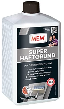 MEM Super Haftgrund, Intensive Untergrundhaftung, Für saugende und nichtsaugende Untergründe, Lösemittelfrei, 1 l, Weiß
