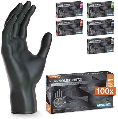 100x ARNOMED® Einweghandschuhe Schwarz, Nitril Handschuhe L | Einmalhandschuhe, Nitrilhandschuhe puderfrei, Gummihandschuhe, Schutzhandschuhe, Handschuhe Nitril in XS, S, M, L, XL, XXL