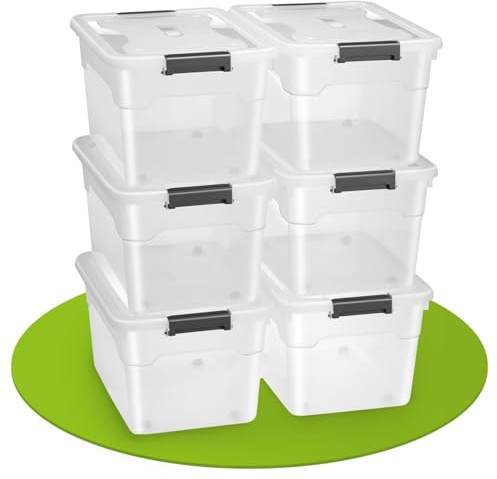 Juskys Aufbewahrungsbox mit Deckel - 6er Set Kunststoff Boxen 60l - Box groß, stapelbar, transparent - Aufbewahrung Ordnungssystem Aufbewahrungsboxen