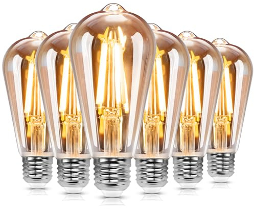 Great Jacob LED lampe ST64,Edison Vintage Lampen E27 8W=109W,Antike Glühlampe, warmes licht 2200K, 1680LM Dekorative Glühbirne, Ideal für Nostalgie und Retro Beleuchtung im Haus Café Bar-6 Stück