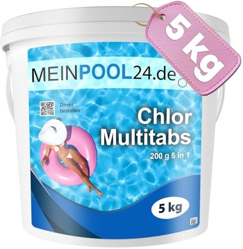 5 kg MEINPOOL24.DE Chlor Multitabs 5 in 1-200 g Tabs Multi Chlortabletten - 5 Phasenwirkung für sichere und saubere Poolpflege - hygienisches Poolwasser - Made in Europe - für kristallklares Wasser