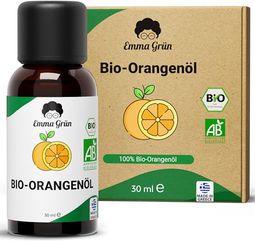 Emma Grün® Bio Orangenöl 30 ml – Lebensmittel Aroma zum Würzen von Speisen | Getränken & Desserts - intensiv fruchtig-zitrisches - Schonend kaltgepresst aus Orangenschalen - naturrein aus Griechenland