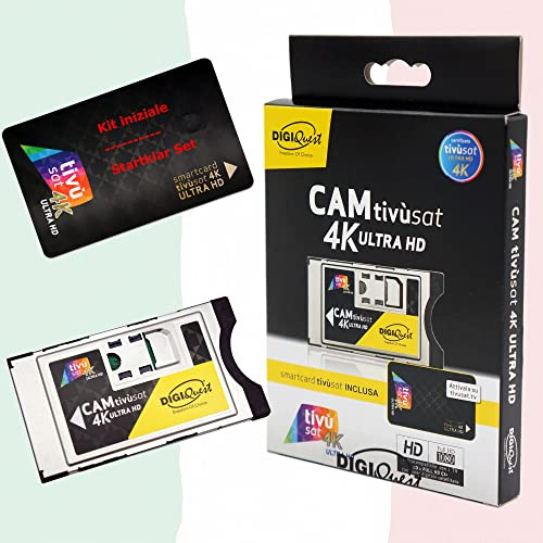 Tivusat SmarCam UHD CI+ CI-Modul inkl. TiVu Aktive Smartcard Karte | 60+ HD/4K Italien-TV Channels, DVB-CI+ Unterstützung, ECP-Inhaltsschutz, Dolby Digital & DTS