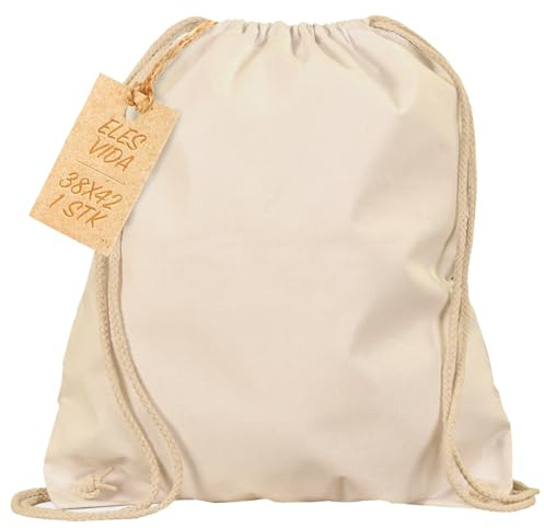 Baumwoll Turnbeutel 1 Stück 38 x 42 cm Sportbeutel - Rucksack Stofftasche Bag, Beutel, Baumwollbeutel, Jutebeutel Oeko-TEX® geprüft Stoffbeutel Damen & Herren, Kinder Gym Sack zum bemalen in Natur