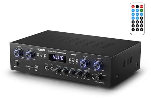 Audio Leistungsverstärker Bluetooth 5.0, Donner 440W Audio Verstärker 4 Kanal, Stereo Receiver mit USB, SD, FM, 2 Mikrofoneingang Echo, RCA, LED, für Studio, Heimkino, MAMP5