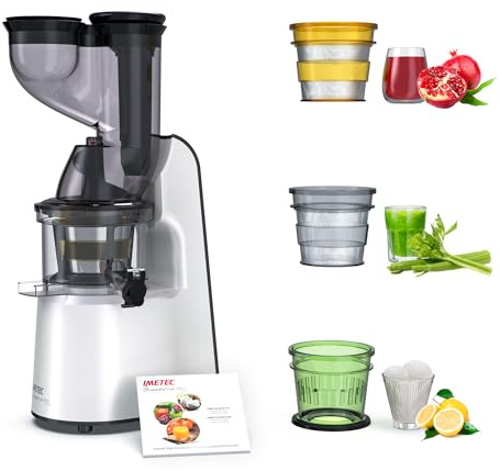 Imetec Succovivo Pro 2000 Professioneller Kalt Entsafter mit langsamer Presse, 48 U/min, 2 Filter für Saft, Zubehör für Granite und Sorbetti, Set für Schönheitsmasken mit zwei Rezeptheften, Schwarz