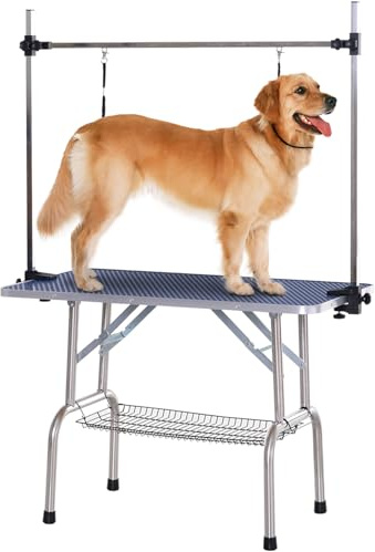 PawHut Hundepflegetisch Höhenverstellbar Tierpflegetisch Klappbar Hunde Pflegetisch Hundefriseur Tisch Schertisch Trimmtisch mit Unterkorb für Hunde Katzen bis zu 100 kg Blau