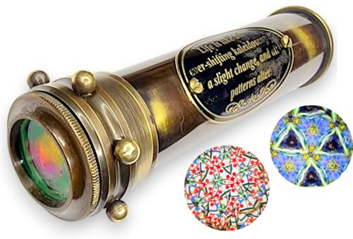 Antikes Kaleidoskop, handgefertigt, Vintage, patiniert, Kaleidoskop mit verspiegelter Linse, um ein atemberaubendes lebendiges Design zu schaffen, ein klassisches Meisterwerk der optischen Kunst