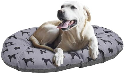 Rosewood All Seasons Ovale Hundematratze XL 95 x 65 x 10 cm Wendbares Hundekissen Waschbar bei 30 C für Hundebett und Hundekorb Grau mit Hundeprint