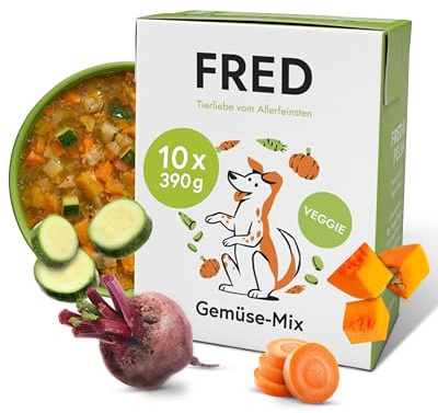 FRED Gemüsemix für Hunde 390 g I Schonend gegartes & gut verträgliches Ergänzungsfutter I Mit Zucchini, Steckrübe, Karotte & Kürbis I Ideal als Topping für Barf, Trocken- & Nassfutter