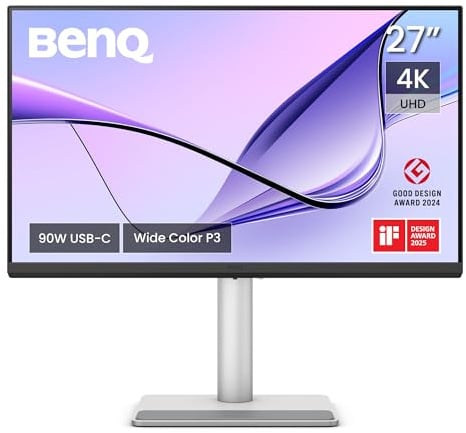 BenQ MA270U 27 Zoll 4K 3840x2160 Monitor für MacBook Pro/Air, Dual USB-C, 90W-Stromversorgung, Mac Color Match, USB-Hub, Helligkeits- und Lautstärkeregelung auf Mac, Verstellbarer Fuß, P3-Farbraum
