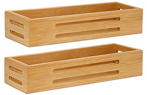 SAUNNIHEN Bambus Gewürzregal Ohne Bohren, 2 Stück Gewürzständer Wand | Platzsparen und Natürlich Gewürz Organizer Hängend, Selbstklebend oder Mit Bohren, 31 x 8.4 x 5.1 cm