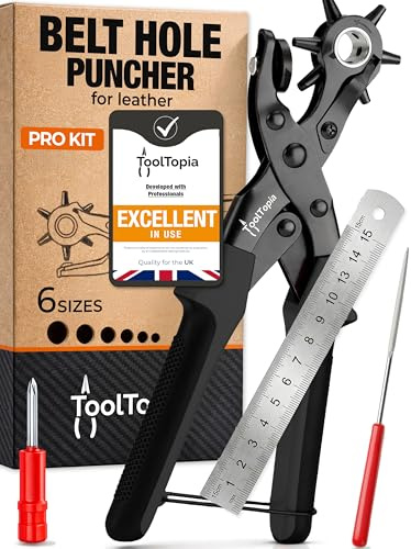 Lochzange für Leder [KOMPLETTSET], Locheisen | Lochstanzer als Leder Werkzeug, Lochzange Papier, Gürtel Locher, oder Lochstanze für Stoff, Biothane, Kunstleder etc. Hole Puncher mit Komforthebel
