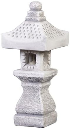 gartendekoparadies.de Tachi-Gata-Steinlampe Japanische Steinlaterne aus Steinguss, Grau, Frostsicher für Außenbereich, H. 42 cm, 7 kg