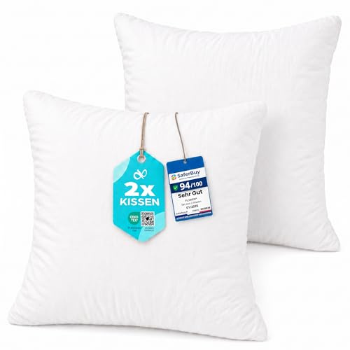 Flowen Kissen 40x40 Kopfkissen 2er Set für Sofa und Bett Innenkissen Hypoallergene Anti-Milben Kissenfüllung mit Weicher Gesteppter Kissenbezug 100% Polyester für Haus/Hotel