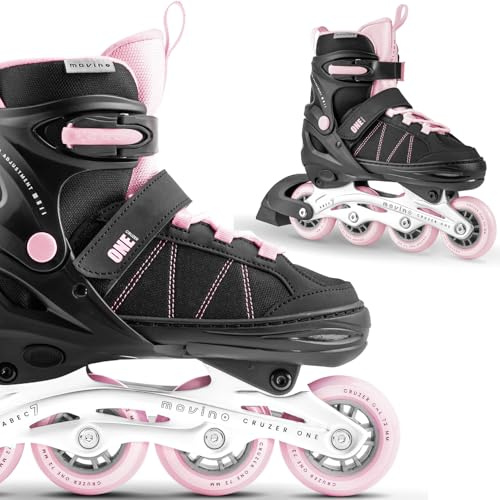 Movino Cruzer One Inliner Kinder Größenverstellbar - Inline Skates Rollschuhe für Mädchen und Jungen - ABEC-7 Lager - 82A PU-Rollen - Alu-Schiene - Größe M (34-37)