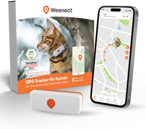 Weenect XS für Katzen - NEU Mini GPS-Tracker für Katzen | GPS-Tracking in Echtzeit | Ohne Distanzlimit | Kleinstes Modell auf dem Markt ((Weiß))
