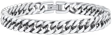 FaithHeart Armband Herren Panzerkette Männer Kette Edelstahl Panzerarmband Damen Kubanische Kette Armkette Junge Gliederarmband Schmuck für Weihnachten Armband 19CM, Silber, 8MM breit