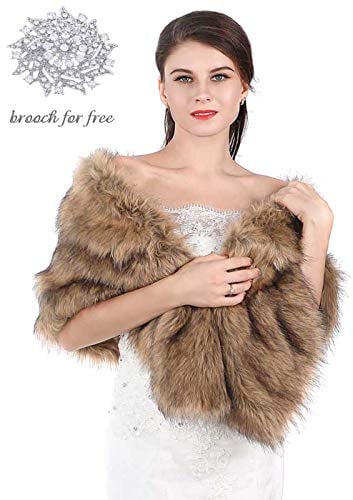 Ushiny Braut Hochzeit Kunstpelz Stola Frauen Brautpelz Schals Pelz Tücher und Stolen für Damen (Braun)