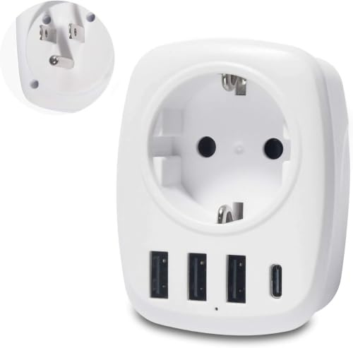 Unidapt USA Adapter, Typ B, Weiß, Reiseadapter Steckdose EU nach US | Reisestecker für USA, Kanada & Mexiko: Steckdosenadapter mit 3 USB-Ports & 1 USB-C-Port, kompakt und sicher im Schuko-Design