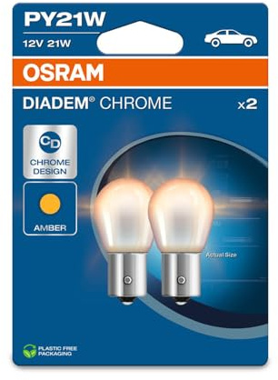 Osram Diadem Chrome PY21W 12V 21W Blinkerlampe (2 Stück) - Gelb, Chrom-Look