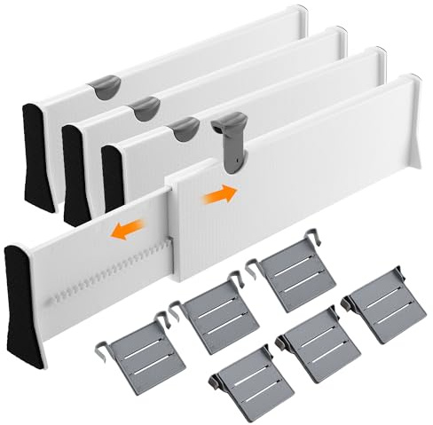 4 Sätze Schubladentrenner Verstellbar, Schubladenteiler Verstellbar für Innenlänge 38–54cm & Höhe＞11cm, geeignet für Schminktische, Schreibtische, Kleiderschränke, Küchen (weiß)