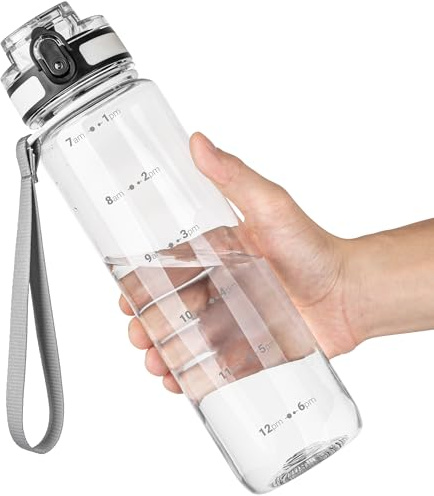 OLDLEY Sport Trinkflasche 1000ML Tritan BPA freie Wasserflasche mit Zeitmarkierungen, 1L Auslaufsichere Klar Wasserflasche mit Filter für Fitnessstudio, Reisen, Schule, im Freien, Radfahren