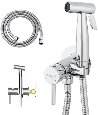 Ibergrif M22004 Unterputzarmatur WC & Bidet – Einhebelmischer mit Handbrause, Wandhalterung & Edelstahlschlauch, Kalt-/Warmwasser, Unterputz-Intimdusche, Silber