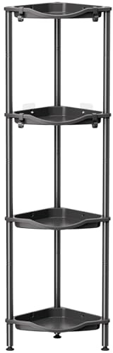 Lifewit Duschablage Stehend, 4 Ablagen Kunststoff Duschregal Ohne Bohren, Höhen Verstellbar Duschregal Ecke mit 4 Haken, Badezimmer Organizer, Shampoo Duschgel Regal, 34 x 24 x 107 cm Schwarz