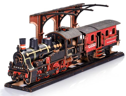 ROBOTIME 3D Puzzle Dampflok Modellbau aus Holz, Eisenbahn Modellbausatz DIY Holzpuzzle Bastelsets Modelleisenbahn Geschenk für Erwachsene und Kinder