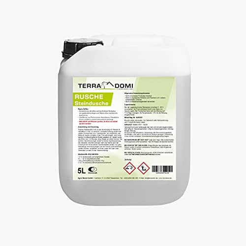 TerraDomi Rusche Steindusche, 5 L Konzentrat, Steinreiniger für bis zu 2000 m², Reinigungsmittel für saubere Wege & Plätze, Wegerein, biologisch abbaubar
