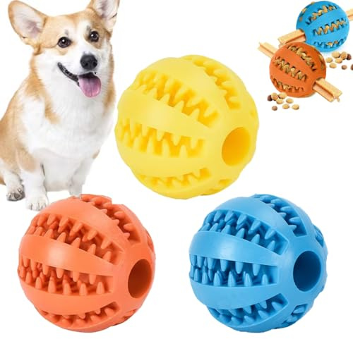 VMINOG 3 Stück Hundeball mit Zahnpflege, Snackball Futterball Ø 6cm | Wurfball Futterball Futterspielzeug Hund, Lernspielzeug für Große&Kleine, Kauspielzeug aus Naturgummi