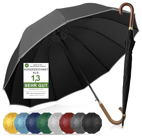 ADRIANO PORCARO® Regenschirm Sturmfest I Ø120cm Schirm I Regenschirm Groß XXL mit Reflektierendem Rand I 12 Streben Stockschirm I inkl. Schirmhülle - Für Herren & Damen I Schwarz