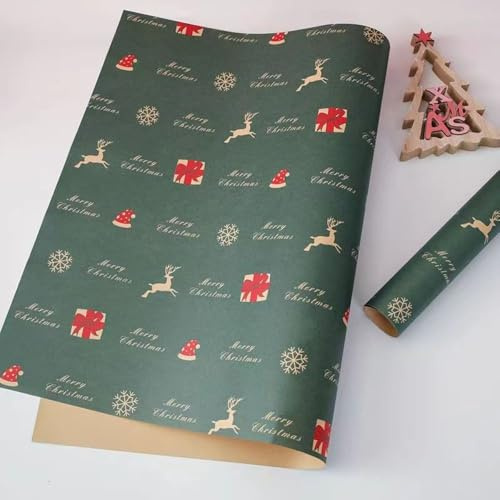 Geschenkpapierrolle, grünes und rotes Geschenkpapier, Geburtstagsrolle, 70 x 50 cm, Geschenkpapier-Set für Geburtstag, Weihnachten, Jahrestag, Jahr (Stil 4), 10 Stück