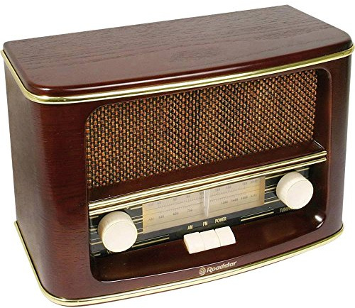 Roadstar HRA-1500N Nostalgie-Radio mit Echtholz-Gehäuse (UKW und MW Tuner, 12 Watt Musikleistung, Batteriebetrieb), braun