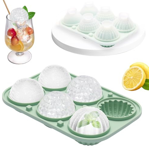 Luxoraiova Eiswürfelform Silikon, 5cm Eiswürfelform Groß Runde Eiskugelform mit Deckel und Trichter, Wiederverwendbar Eiswürfelbehälter, BPA Frei, Auslaufsicher, für Eis, Whiskey, Cocktail (Grün)