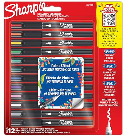 Sharpie Creative Marker Acryl-Farbstifte | Wasserbasierte Farbmarker mit Pinselspitze | Bastel- & Künstlerbedarf | gemischte Farben | 12 Stück