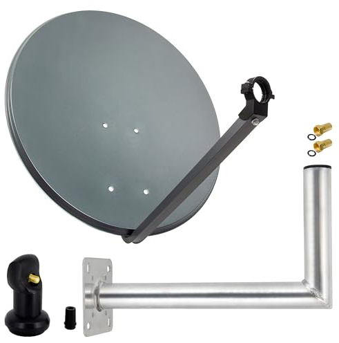 Premium X Satelliten-Komplettanlage 80cm Satellitenantenne Anthrazit Satellitenschüssel SAT Single LNB 2X F-Stecker Wandhalter 45cm