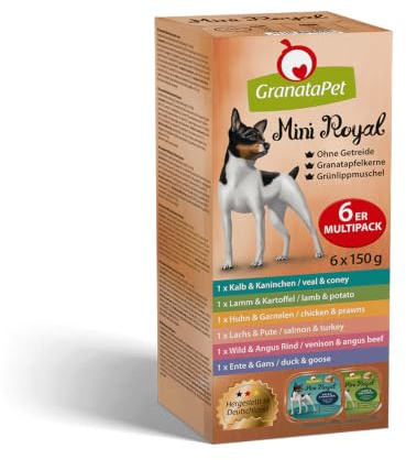 GranataPet Mini Royal Multipack, 6 x 150g, mit Kartoffeln, Pastinaken | Alleinfuttermittel, Getreidefrei, Ohne Zuckerzusatz, Grünlippmuschel, Für kleine Hunderassen, Made in Germany