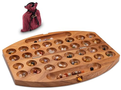 LOGOPLAY Bao - Hus - Kalaha - oval 35cm lang - Bohnenspiel - Muschelspiel - Edelsteinspiel - Steinchenspiel aus Samena-Holz