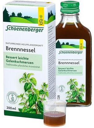 Schoenenberger - Brennnessel naturreiner Heilpflanzensaft - 1x 200 ml Glasflasche - natürliche Linderung für Harnwege und Gelenke - freiverkäufliches Arzneimittel - bio
